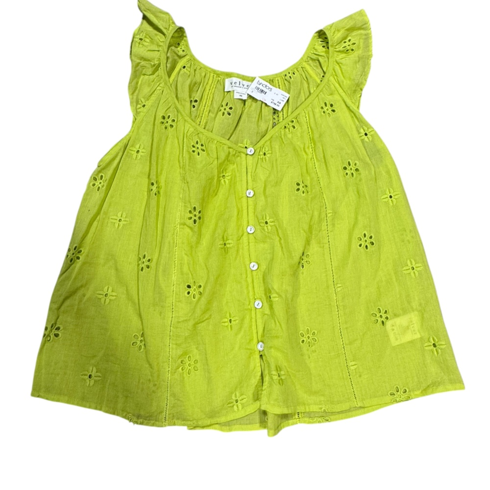 Velvet Lime Green Eyelet Top, New with Tags Sleeveless Shirt, Size XS